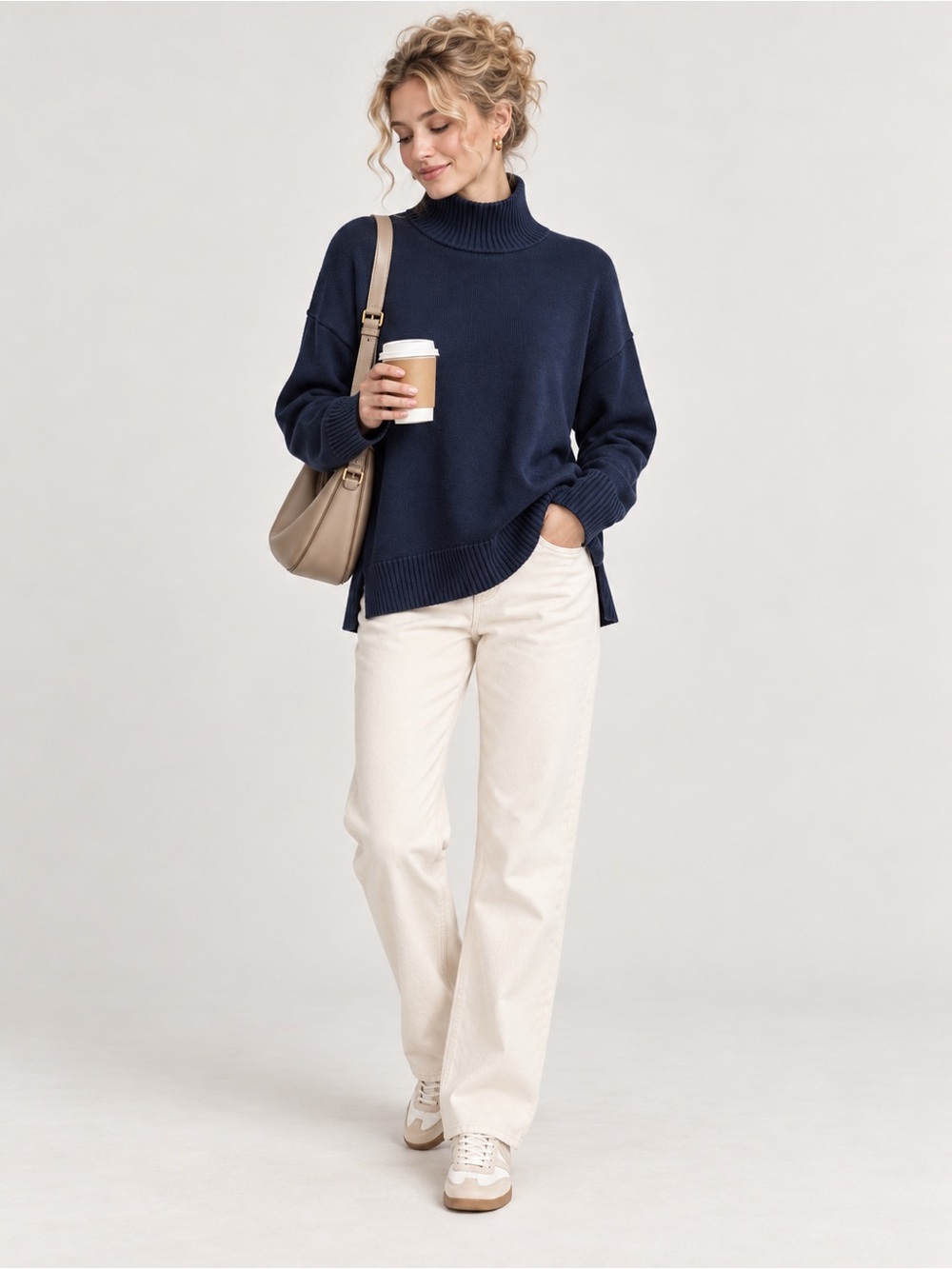J. McLaughlin Cotton Dina Navy Turtleneck Pullover Sweater
